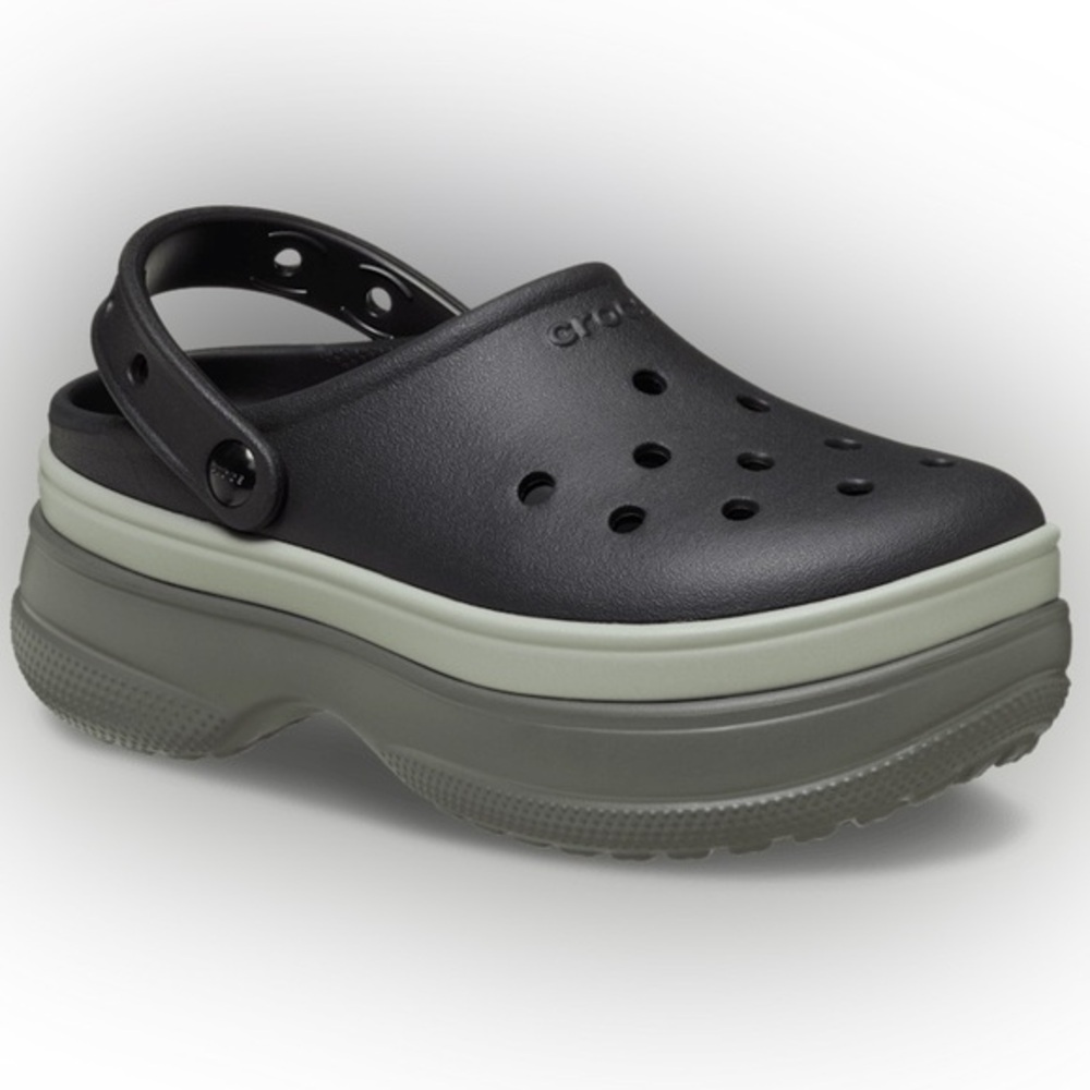 NWT Crocs Women’s Platform Stacked Black Grey Clog Size 8